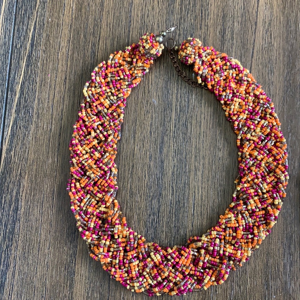 Multi color beaded bib necklace